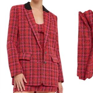 Endless Rose NEW Plaid Bouclé Blazer Red & Pink